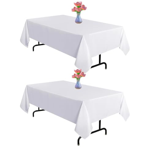 Vnituasr Tischdecke, rechteckig, Polyester, waschbar, für Hochzeitsbankett, Restaurant, Partys, 152,4 x 213,3 cm, Weiß, 2 Stück von Vnituasr