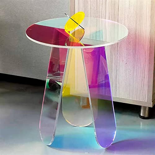 Vnook Runder bunter Acryl-Couchtisch, runder Tisch in Acrylfarbe, Kleiner Tisch, der in verschiedenen Winkeln unterschiedliche Farbeffekte widerspiegelt. (Size : 45 * 47cm) von Vnook