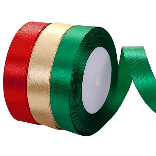 VntMQP Weihnachtsband, 2cm x 22m, 3 Farben (rot, grün und gold), 1 Rolle von jeder Farbe von VntMQP