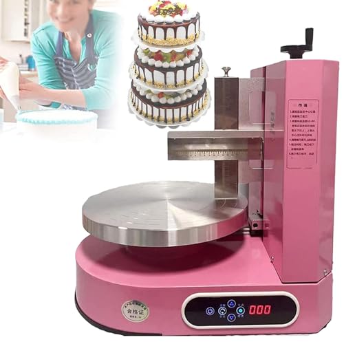 VoOqo Runde Kuchen-Creme-Aufstrich-Beschichtungs-Füllmaschine, 10,2–30,5 cm Kuchen, Brot, Creme, Dekoration, Glättmaschine mit abgestuftem Schaber, 60–320 U/min, Edelstahl 304 pink von VoOqo