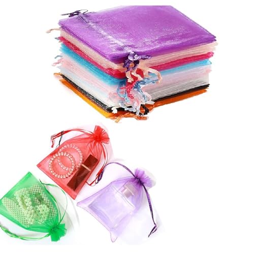 Voarge 100 Stück Organzasäckchen, Organzabeutel Bunt, 10 x 15CM, Organza Taschen mit Kordelzug Geschenkbeutel für Hochzeiten Partys Weihnachten(Mehrfarbig) (Farben) von Voarge