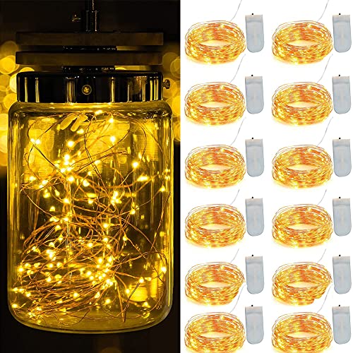 Voarge 12 Stück LED Lichterkette Batterie Betrieben, 20 LEDs Micro Kupferdraht Lichter, 2M Warmweiß Kupfer Drahtlichterkette Wasserdicht ür Weihnachten,Party, Mini led lichterkette von Voarge