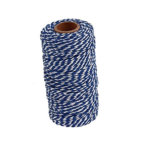 Voarge Gartenschnur 100 m Baumwollfaden für Geschenkverpackungen, bunte Baumwollkordel Bakers Twine für Weihnachtsgeschenke Küche DIY (Dunkelblau und Weiß) von Voarge