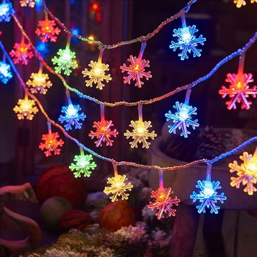 Voarge Lichterkette Außen,Weihnachtsbeleuchtung Fenster, Ideale für Zimmer, Weihnachten, Aussen (Schneeflocken/Mehrfarbig,6M 40 LED) von Voarge