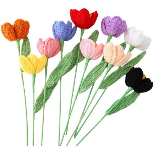 Vobumix 10 Stück Tulpen-häkelblumen, Fertige Handgefertigte Blumen, Künstliche Blumensträuße, DIY-abschlussgeschenk Für Den Valentinstag von Vobumix