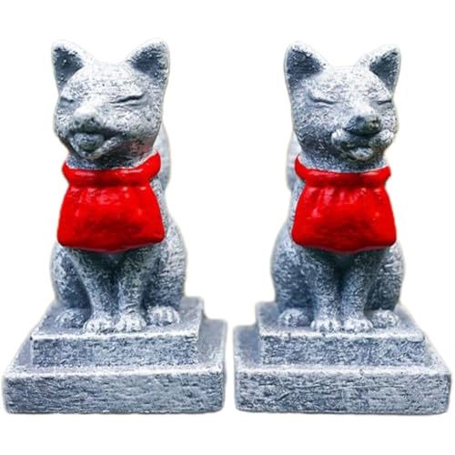 Vobumix Japanische Statue Kitsune Cake Topper 2 Stück Inari Schrein Heilige Füchse Miniatur Harz Feengarten Figuren Schrein von Vobumix