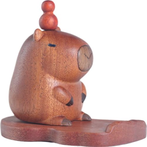 Vobumix Niedlicher Capybara-handyhalter, Capybara-holzfigur, Desktop-Ornament, Handy-ständer, Schreibtisch-Ornament, Miniatur-tierfigur von Vobumix