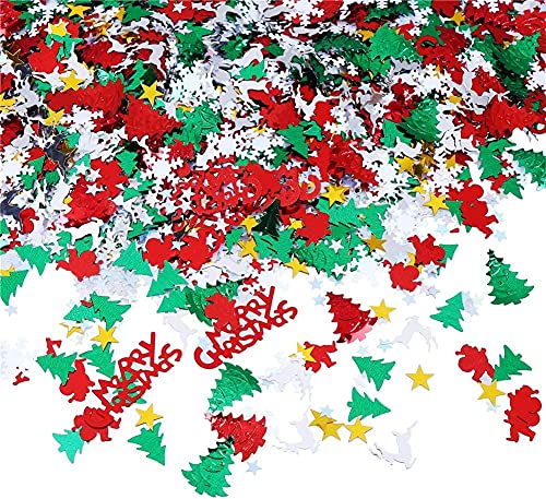 Vocoliday 100 g / 4800 Stück Weihnachtskonfetti-Mix, Schneeflocke, Pentagramm, Weihnachtsmann, Kiefer, Alphabet, Elch, Weihnachtsbaum-Konfetti, hell für Weihnachtsfeier-Dekorationsset (Stil 1) von Vocoliday