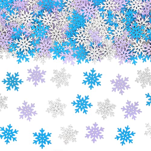 Vofrise 200 Stück Winterwunderland Geburtstagsdekorationen Silber Blau Lila Schneeflocken Konfetti Weihnachten Urlaub Babyparty Party Tischdekoration Supplies von Vofrise