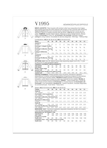 VOGUE PATTERNS V1995BB Herren Jacken BB (44-46-48-50-52) von Vogue Patterns