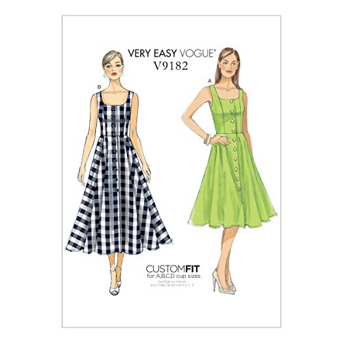 Vogue Patterns V9182E50 Vogue Muster 9182, Damenkleid, Größen 42-50, Gingham, Satin, Popeline, Breitstoff, Mehrfarbig, E5 (14-16-18-20-22) von Vogue Patterns