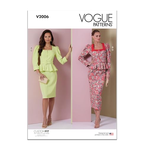 Vogue Patterns V2006B5 Zweiteiliges Kleid für Damen Schnittmuster-Paket, Design-Code V2006, Papier, mehrfarbig, Sizes 8-10-12-14-16 von Vogue Patterns