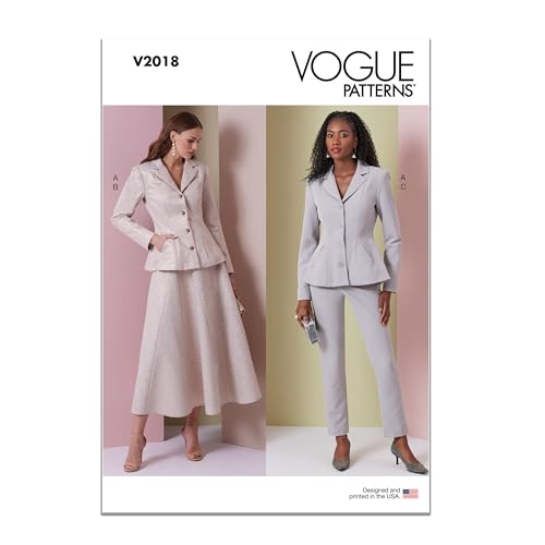 Vogue Patterns V2018D5 Gefütterte Damenjacke, Rock und konische Hose mit Schößchen Schnittmuster-Paket, Design-Code V2018, Papier, mehrfarbig, Sizes 4-6-8-10-12 von Vogue Patterns