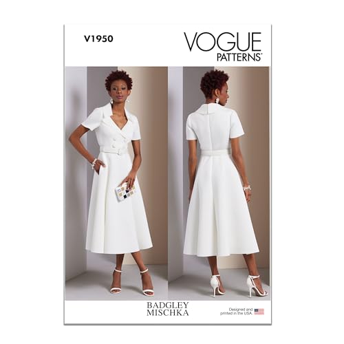Vogue Patterns V1950A5 Gefüttertes Kleid für Damen Badgley Mischka Schnittmuster-Paket V1950, Papier, Mehrfarbig, Sizes 6-8-10-12-14 von Vogue Patterns