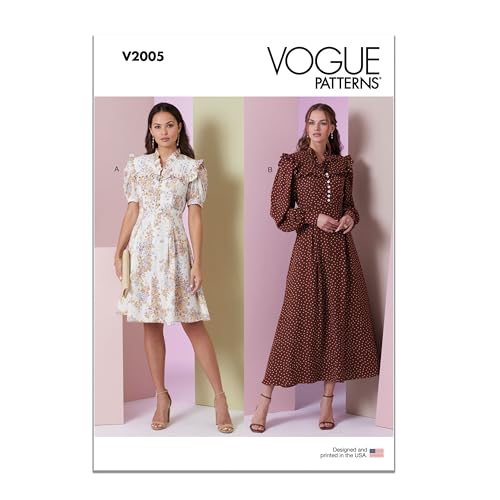 Vogue Damenkleid V2005U5 in zwei Längen mit Ärmelvarianten (44-46-48-50-52), mehrfarbig von Vogue Patterns