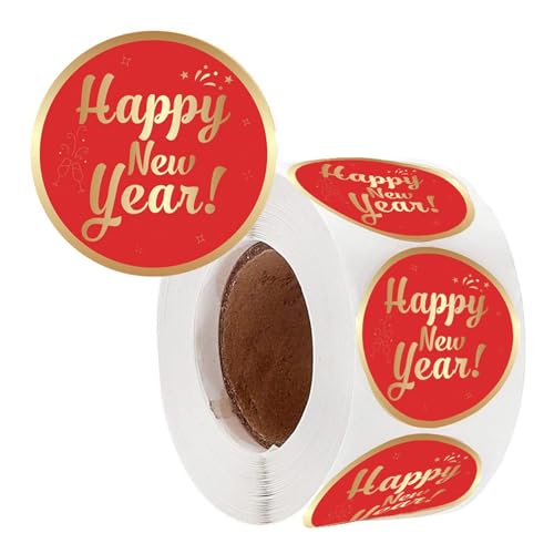 Happy New Year Etiketten | 100 Blatt Goldfolie rund Happy New Year Etiketten Rolle | Happy Winter Urlaub Aufkleber für Urlaub Party Gastgeschenke Dekoration von Voihamy