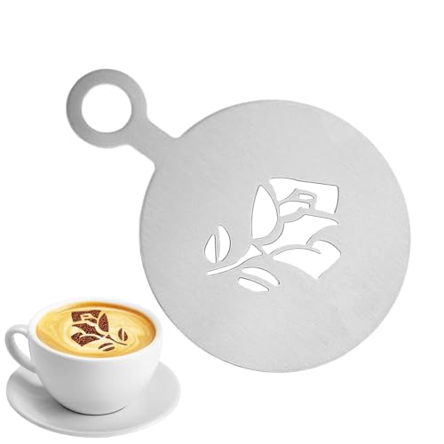 Voihamy Kaffee-Schablonen Latte Art,Latte Art-Schablonen | 4,72 Zoll Edelstahl-Cappuccino-Schablone | Dekorative Kaffee-Kunstvorlage mit Schneeflocken-, Rosen- und Herzmustern von Voihamy