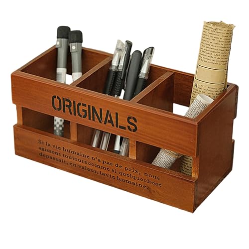 Voihamy Stifthalter aus Holz,Stifthalter aus Holz, 3 Fächer Bleistiftbecher Desktop-Make-up-Organizer Pinselhalter, Stiftbehälter-Desktop-Organizer, Stifthalter-Organizer für Schreibtisch, Kommoden von Voihamy