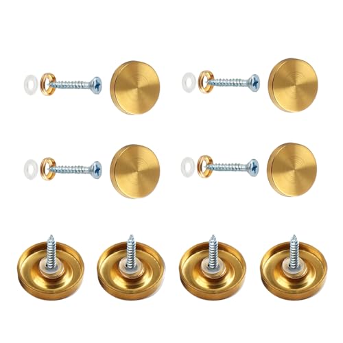 8 Sets Spiegelschrauben, 22 mm Spiegelnägel mit dekorativen Kappen, Spiegelabdeckungen aus gebürstetem Edelstahl mit Unterlegscheiben für Tische, Badplatten, Möbelbeschläge, Gold von Vokenforu