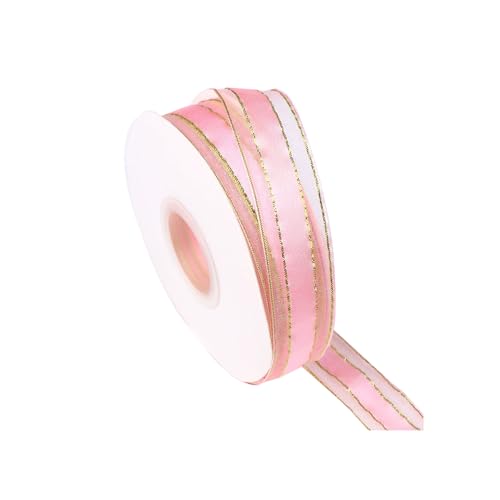 Chiffon-Organza-Satinband, Goldkanten, Organzaband, Chiffonband für Blumenstrauß, Geschenkverpackung, Rosa, 2,5 cm x 45 m von Vokenforu