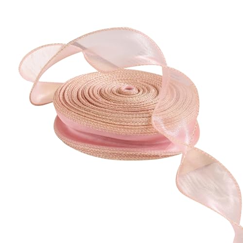 Organza-Chiffonband, goldfarben, Drahtrand, Organzaband, durchsichtiges Chiffonband für Blumensträuße, Geschenkverpackungen, 4 cm x 45 m, Rosa von Vokenforu