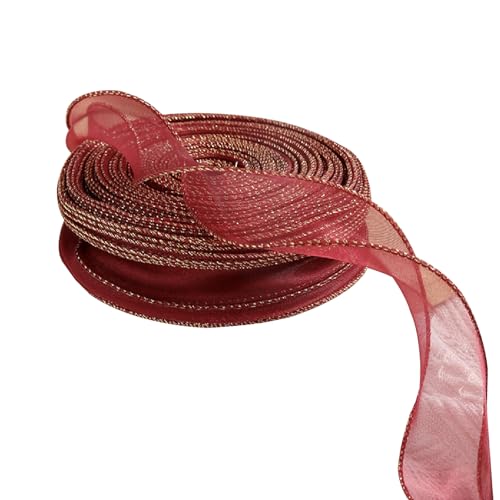 Organza-Chiffonband, goldfarben, Drahtrand, Organzaband, durchsichtiges Chiffonband für Blumensträuße, Geschenkverpackungen, 4 cm x 45 m, Rot von Vokenforu