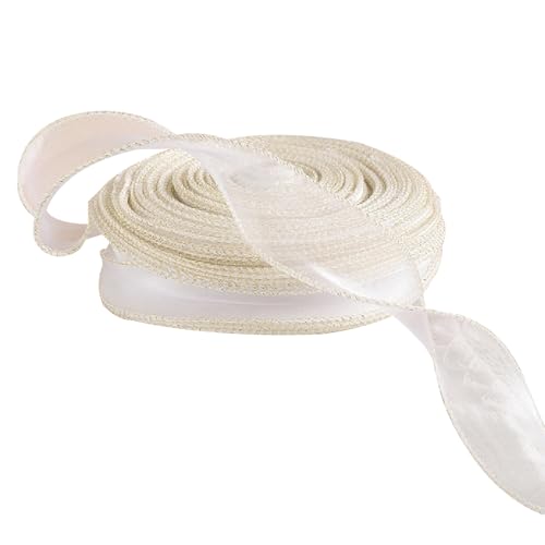 Organza-Chiffonband, goldfarben, Drahtrand, Organzaband, durchsichtiges Chiffonband für Blumensträuße, Geschenkverpackungen, 4 cm x 45 m, Weiß von Vokenforu