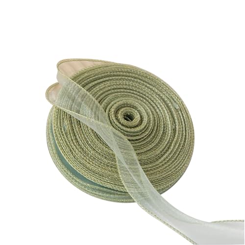 Organza-Chiffonband, goldfarben, Drahtrand, Organzaband, durchsichtiges Chiffonband für Blumensträuße, Geschenkverpackungen, Grasgrün von Vokenforu