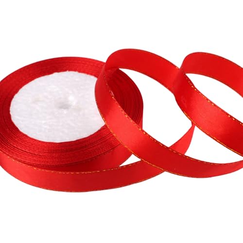 Satinband mit goldenen Kanten, doppelseitiges Stoffband, Polyesterband für Blumensträuße, Geschenkverpackungen, 1,5 cm x 22 m, Rot von Vokenforu