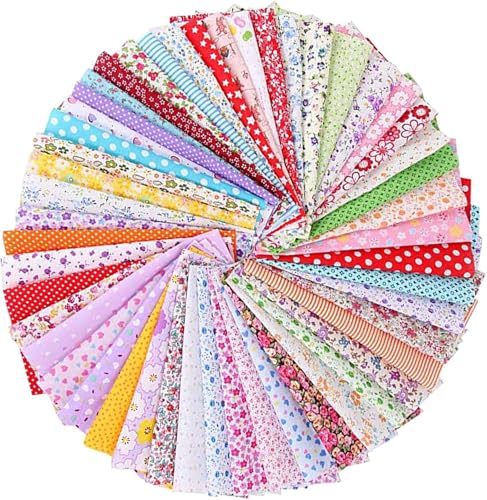 50 Stück Baumwollstoff Patchwork, 10cm x 10cm Baumwolltuch Stoffpaket, Quadratische Patchworkstoffe Aus Baumwolle, DIY Gewebe Quadrate für DIY Nähmuster Handwerk von Vokmon