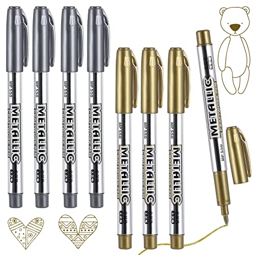 8 Stück Gold und Silber Metallisch Markierstifte Metallic Marker Stifte Kartenschreibstift Goldmarker für die Weihnachtskartenherstellung Malen DIY Fotoalbum Schreiben Unterschrift, 4 Gold +4 Silber von Vokmon