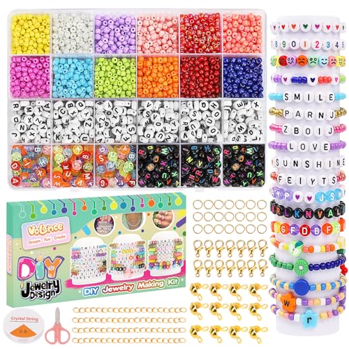 Perlen Zum Auffädeln 3000PCS Perlen Set,4mm Glasperlen und Buchstabenperlen schmuck selber machen set,Geeignet für bunte DIY Halskette Freundschaft Armband Schmuck machen von Volance