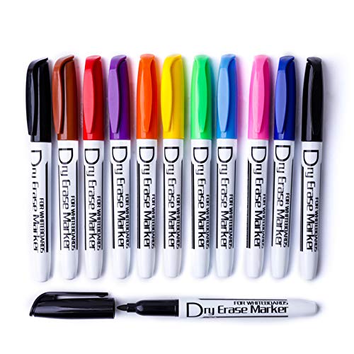 Volcanics Whiteboard Marker Whiteboard Stifte Dry Erase Markers 12er Set Rundspitze Folienstift Abwischbar Glasboard Marker Trocken Rückstandsfrei Boardmarker Fein (10 Farben) von Volcanics