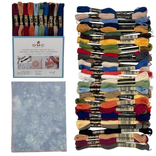 Home Decor Collection Stickgarn-Bundle – DMC Stickgarn-Packung, 8 m, Heimdekoration, 36 Stück mit Aida-Fadenzahl 18, Denimblau, handgefärbt, Kreuzstichstoff von VolcanoStitching von VolcanoStitching