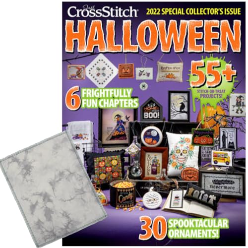 VolcanoStitching Halloween-Kreuzstich-Magazin-Bündel – Just Cross Stitch Magazin 2022 Halloween Special Collector's Issue mit handgefärbtem Aida-Stoff, 14-fädiger Kreuzstich, Halloween-Stoff von VolcanoStitching