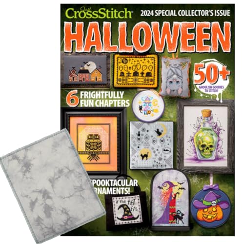 VolcanoStitching Halloween-Kreuzstich-Magazin-Bundle – Just Cross Stitch Magazin 2024 Halloween Special Collector's Issue mit handgefärbtem Aida-Stoff, 14-fädiger Kreuzstich, Halloween-Stoff von VolcanoStitching