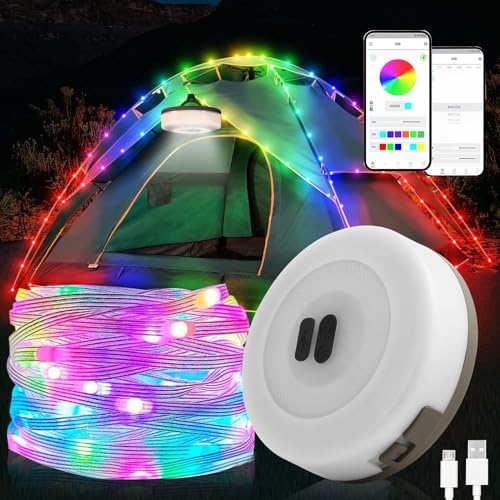 Camping Lichterkette,LED Wasserdichte Lichterkette Aufrollbar USB Lichterkette String Lights RGB Außen Tragbare Alpenwolken Lichterketten Verstaubare Campingleuchte für Hof Garten Wandern, Warmes+Bunt von VoliVeeta