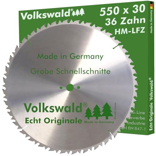 Volkswald ® HM-Sägeblatt LFZ 550 x 30 mm Z= 36 für Naturholz Brennholz Massivholz Hartholz für Tischkreissägen Wippkreissägen Brennholzsägen Hartmetallsägeblatt Kreissägeblatt von Volkswald