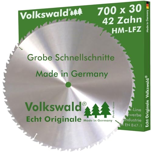 Volkswald ® HM-Sägeblatt LFZ 700 x 30 mm Z= 42 für Tischkreissägen Wippkreissägen Brennholzsägen Kreissägen für Naturholz Massivholz Brennholz Hartholz Weichholz von Volkswald