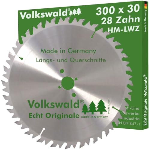 Volkswald ® HM-Sägeblatt LWZ 300 x 30 mm Z= 28 Kreissägeblatt Wechselzahn Präzisions-Sägeblatt mit Spanabweiser für Hartholz Naturholz Brennholz Leimholz Kappsäge Wippsäge Tischkreissäge von Volkswald