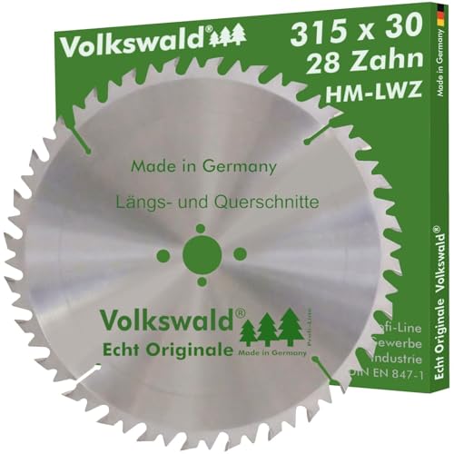 Volkswald ® HM-Sägeblatt LWZ 315 x 30 mm Z= 28 Kreissägeblatt Wechselzahn Präzisions-Sägeblatt mit Spanabweiser für Hartholz Naturholz Brennholz Leimholz Kappsäge Wippsäge Tischkreissäge von Volkswald