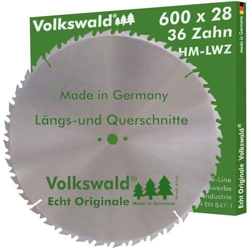 Volkswald ® HM-Sägeblatt LWZ 600 x 28 mm Z=36 Kreissägeblatt Wechselzahn Präzisions-Sägeblatt mit Spanabweiser für Hartholz Naturholz Brennholz Leimholz Kappsäge Wippsäge Tischkreissäge von Volkswald