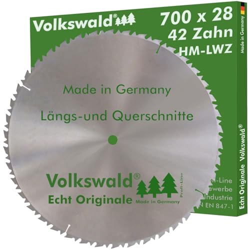 Volkswald ® HM-Sägeblatt LWZ 700 x 28 mm Z= 42 Kreissägeblatt Wechselzahn Präzisions-Sägeblatt mit Spanabweiser für Hartholz Naturholz Brennholz Leimholz Kappsäge Wippsäge Tischkreissäge von Volkswald