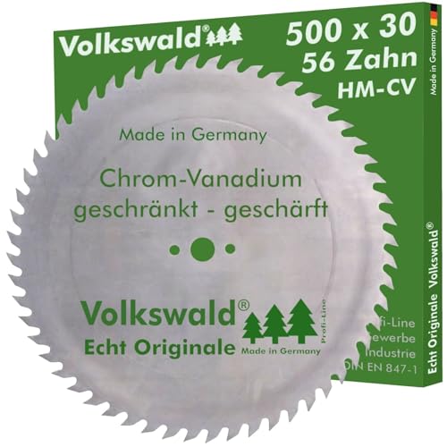 Volkswald ® Sägeblatt CV 500 x 30 mm Z= 56 geschränkt Tischkreissägen Wippkreissägen und Formatkreissägen geschärft Brennholz CV Chrom - Vanadium, CS Chrom - Stahl KV von Volkswald