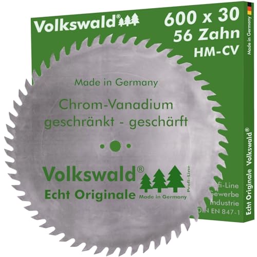 Volkswald ® Sägeblatt CV 600 x 30 mm Z= 56 geschränkt Tischkreissägen Wippkreissägen und Formatkreissägen geschärft Brennholz CV Chrom - Vanadium, CS Chrom - Stahl KV von Volkswald