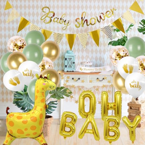 Babyparty Dekorationen, 10 Baby Boy Girl Shower Blau Rosa Luftballons Set, It's a Boy Banner, Mummy to Be Schärpe, Blau Baby Shower Folienballon Banner für Geschlecht Enthüllung Party (Grün -2) von Volsha