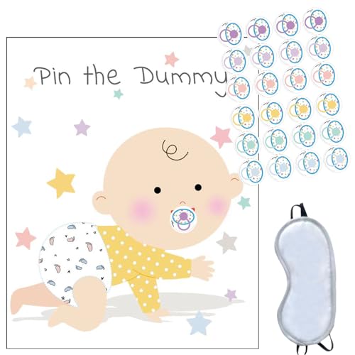 Volsha Pin the Dummy on the Baby Game, 52 × 42 cm Baby Shower Party Game with 24 PCs Dummy Birthday Party Supplies Poster for Wall Home Room Decorations von Volsha