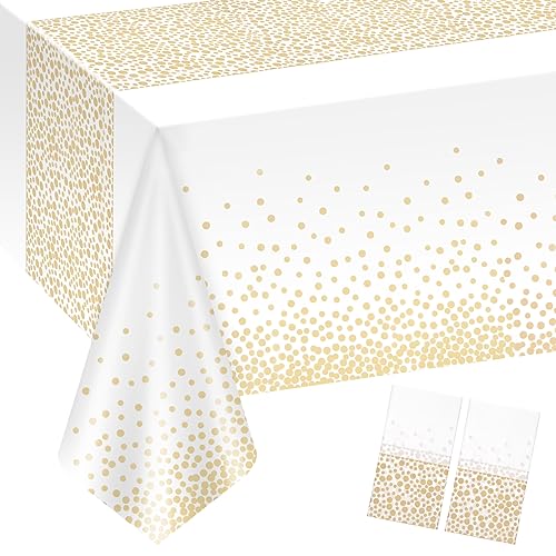 Volumoon 2 Stück Gold Dot Party Tischdecke, 137x274cm Party Geburtstag Hochzeit Tischdecke Tischtuch, Plastik Tischdecken Rechteckige Tischabdeckung Gartentischdecke, Wasserdicht Tischdecken von Volumoon