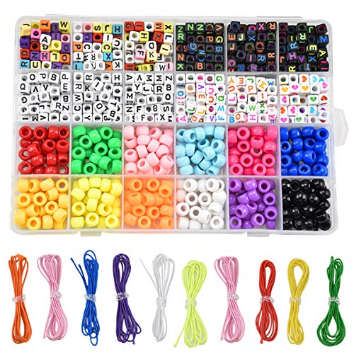 Volumoon 960 Stück Buchstabenperlen zum Auffädeln, Buchstaben Perlen Set für Kinder, Bunte Perlen zum Auffädeln für DIY Armbänder, Haarbänder, Schmuckbasteln - inkl. 10 Elastischer Schmuckfaden von Volumoon