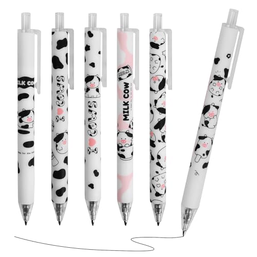 Volumoon Kawaii Cartoon Stifte 0.5mm, 6stk Schwarze Gelstifte Set, Gelschreiber Schwarz, Kugelschreiber Schwarz Aesthetic, Gel Tintenstifte, Einziehbare Gelschreiber, Pens für Kinder Studenten von Volumoon